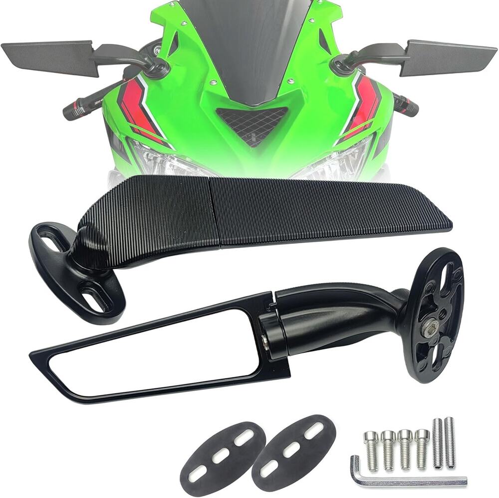 Motorcycle Mirrors Stealth Wind Wing Side Rearview Mirrors Compatible With Kawas